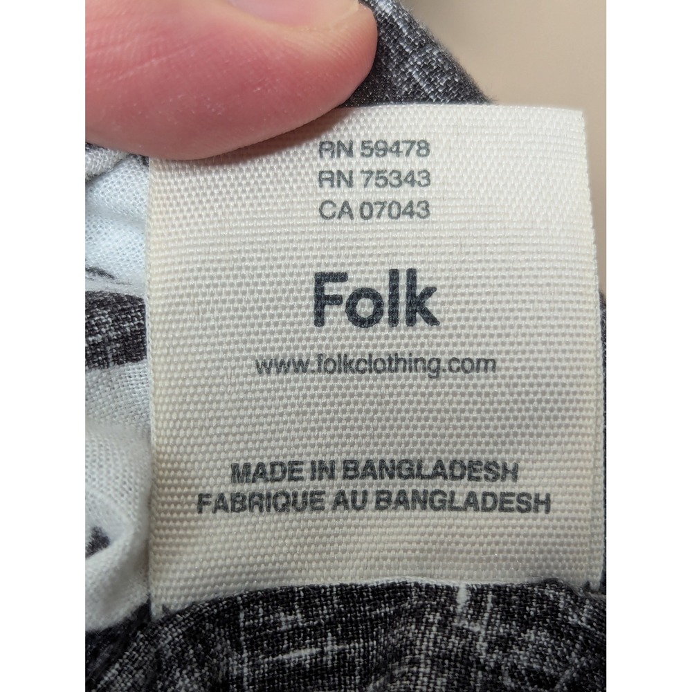 Folk Button Down Shirt Mens S Black White Abstract‎ Shell Print Linen Blend 2199 - Picture 15 of 15